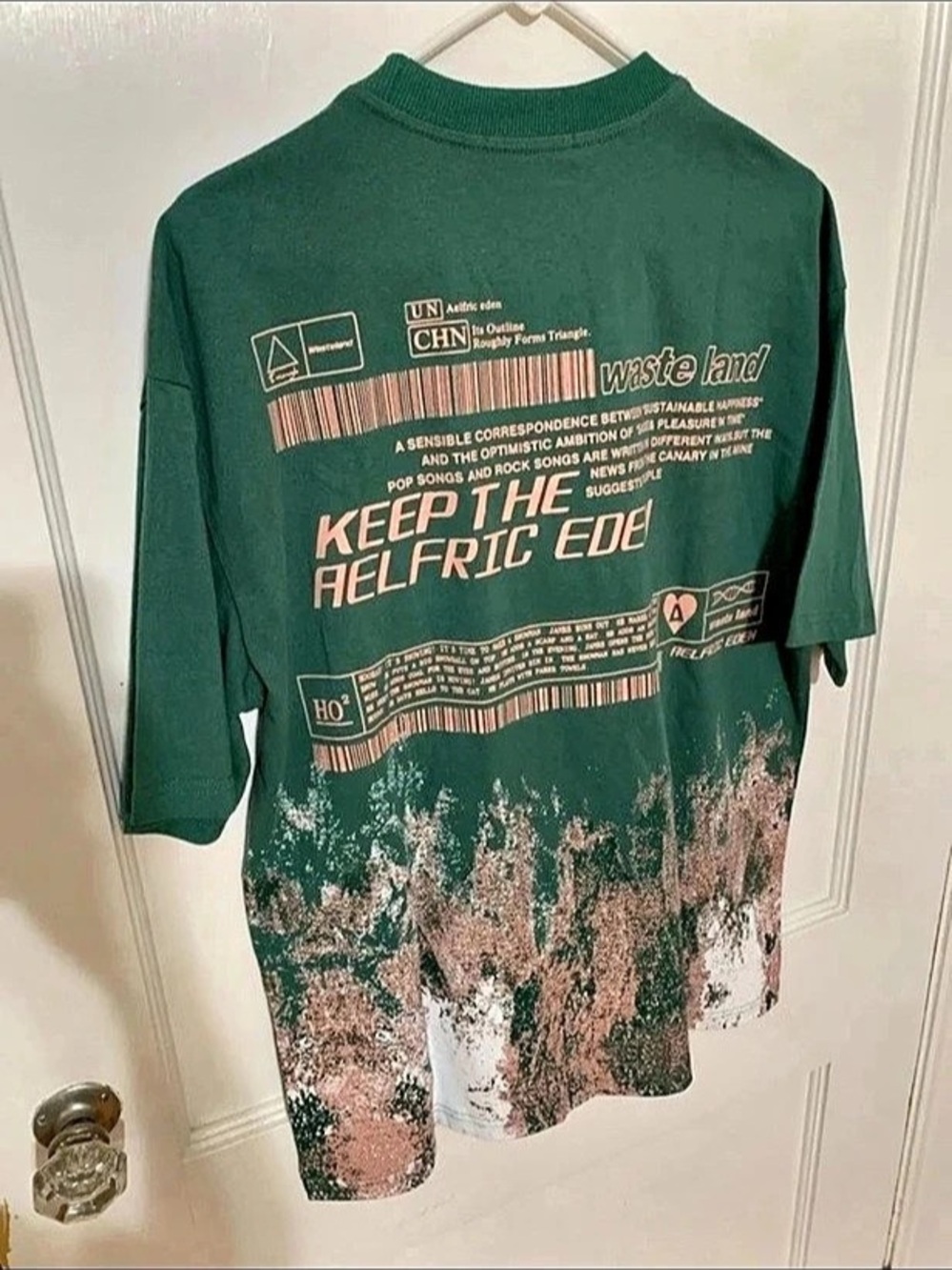 NWT Aelfric Eden Boxy Graphic Washed Tee Green & Pink